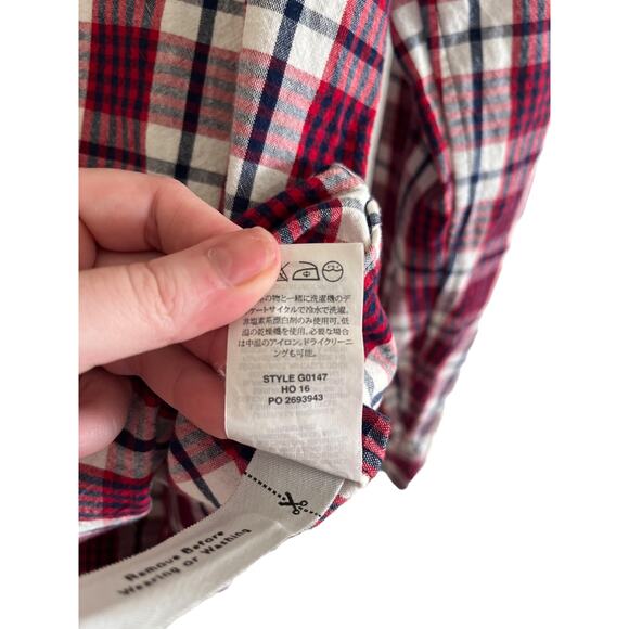 J Crew Mens Long Sleeve Red and White Plaid Button Down Shirt Size Large - Picture 4 of 6